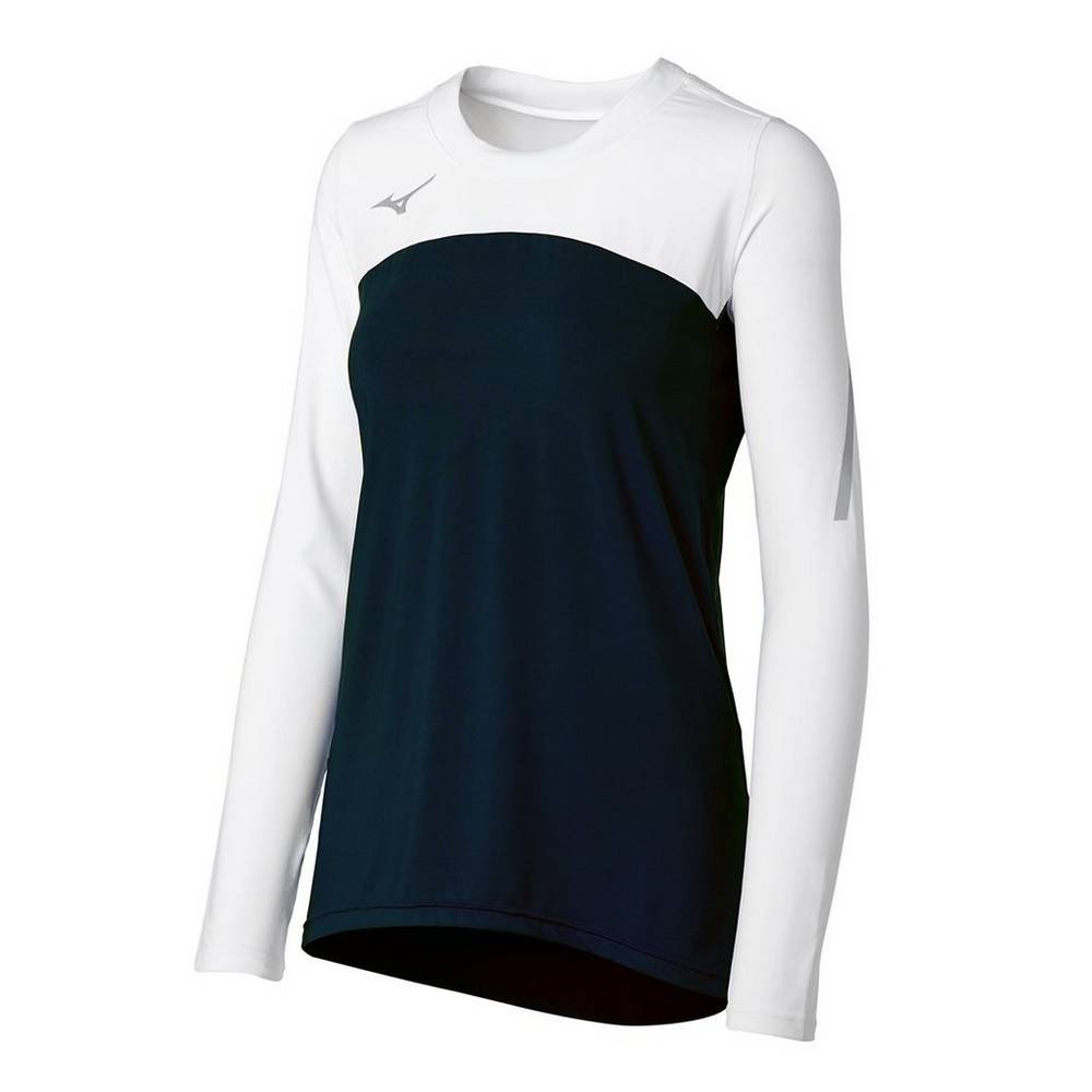 Camisas Mizuno Voleibol Techno VII Long Sleeve - Mulher - Pretas/Branco - EJRXN7609